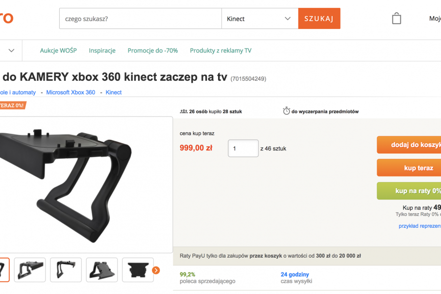 Przedziwna aukcja na Allegro. Uchwyt o wartości 10 złotych sprzedawany jest za 1000 złotych. I nie brakuje chętnych